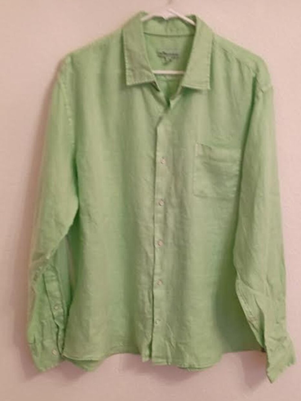 PETER MILLAR MEN'S LONG SLEEVE 100% LINEN BUTTON UP SHIRT MINT GREEN SIZE XL